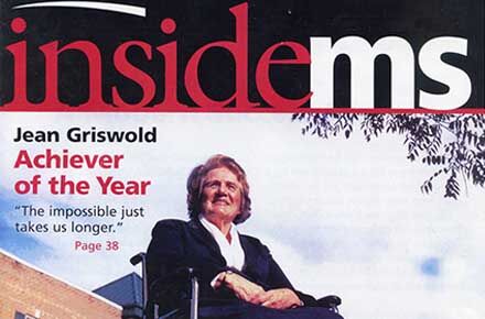 Cover of Inside MS magazine featuring Jean Griswold as Achiever of the Year, with the caption, “The impossible just takes us longer.” Highlighting her contributions to local home care services.