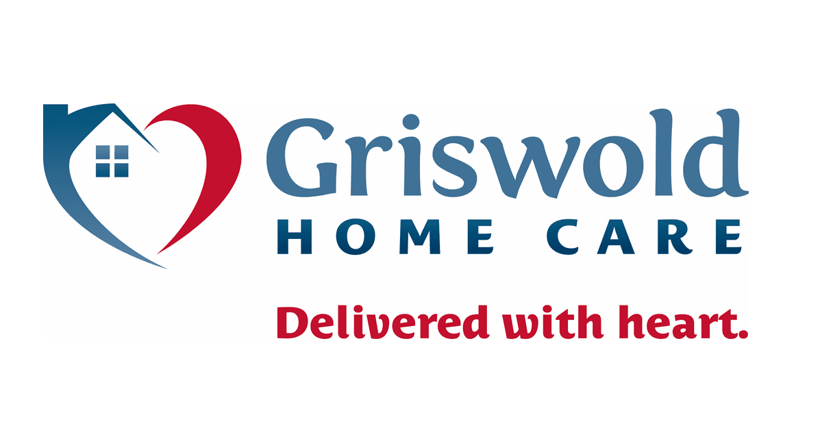 Griswold Home Care logo with a heart-shaped house icon and the tagline "Delivered with heart," symbolizing top-notch elder home care services.